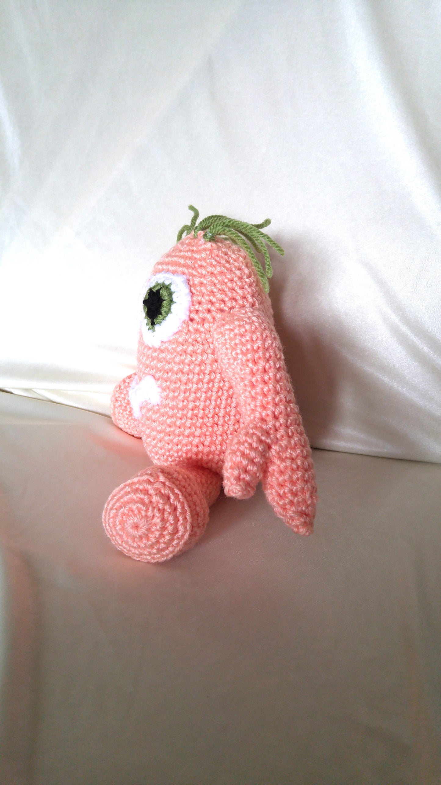Crocheted Peach Monster, Huggable and Kid friendly