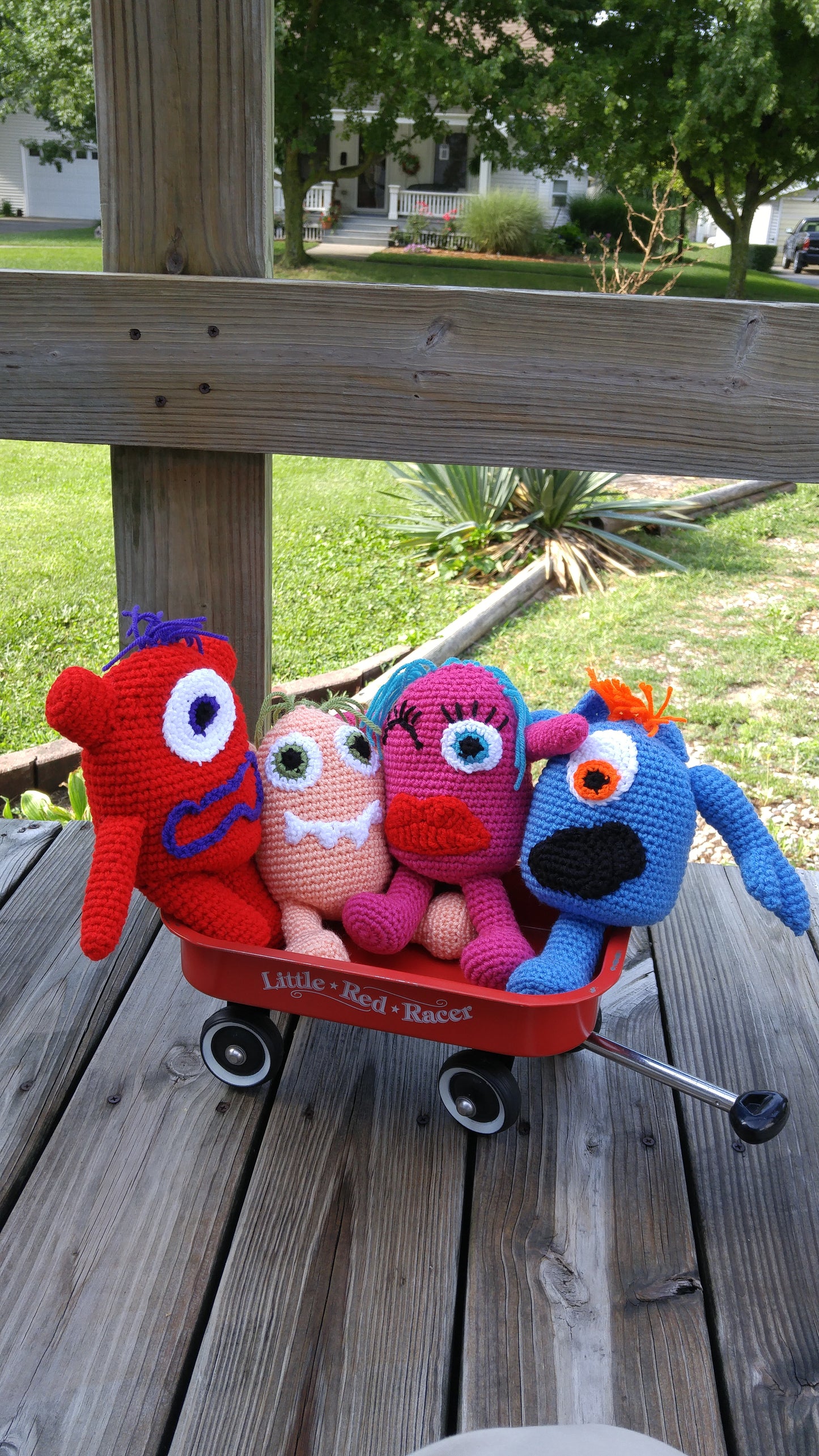 Crocheted Peach Monster, Huggable and Kid friendly