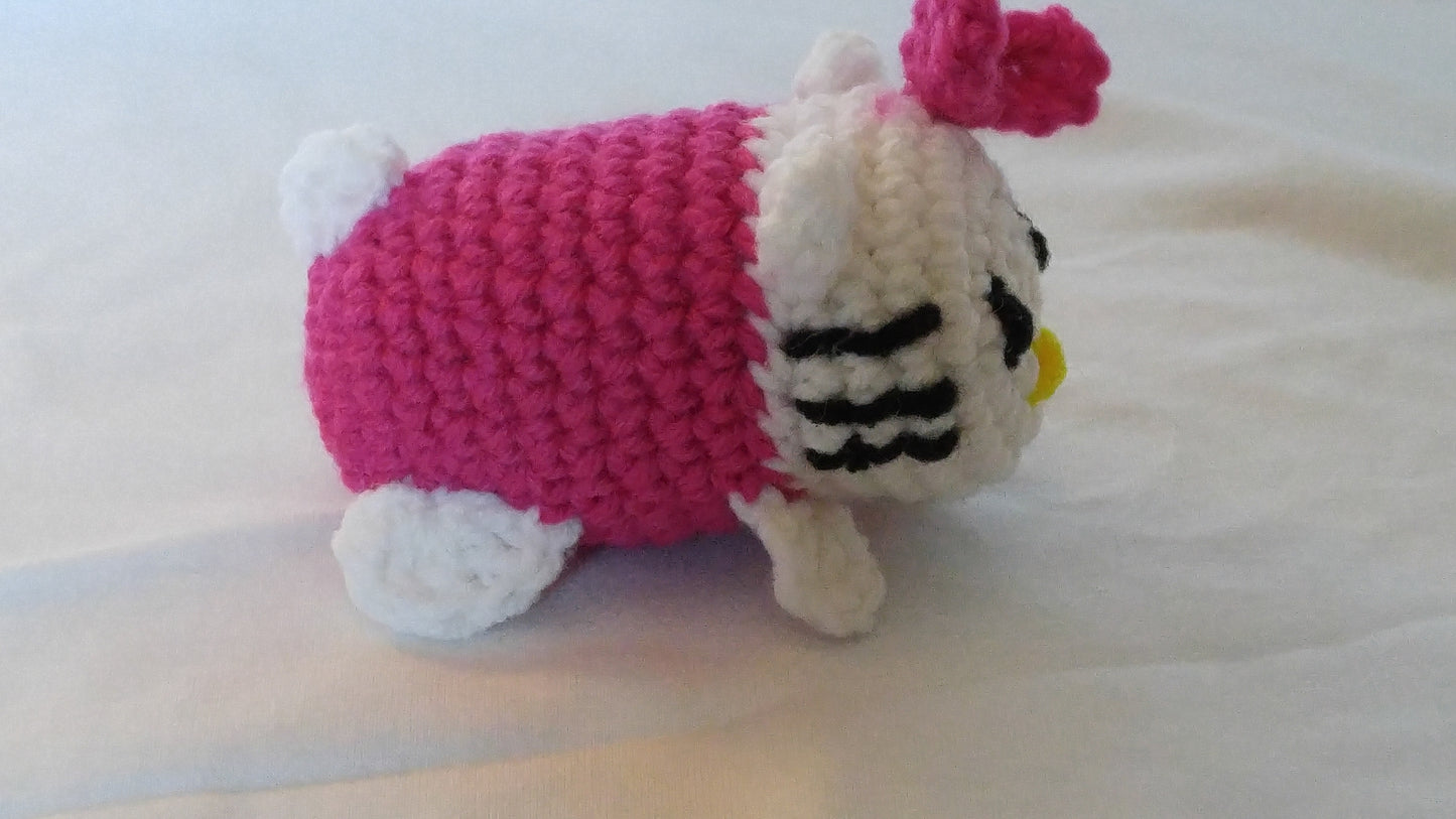 Crochet PDF Pattern For Small Amigurumi Kitty Toy with a bow *Instant Download* White and Dark Pink