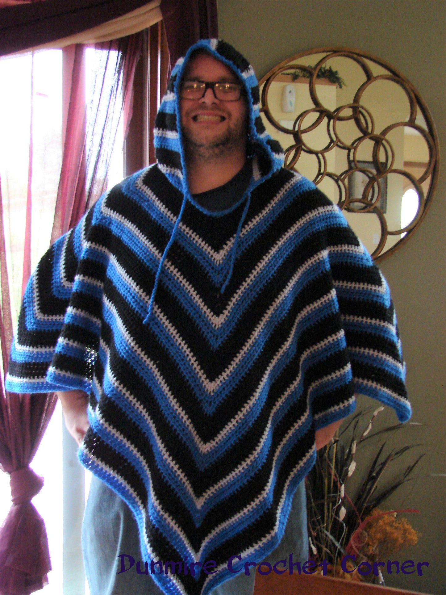 Crochet PDF Pattern For Mens or Womens Hooded Poncho One Size *Instant Download*
