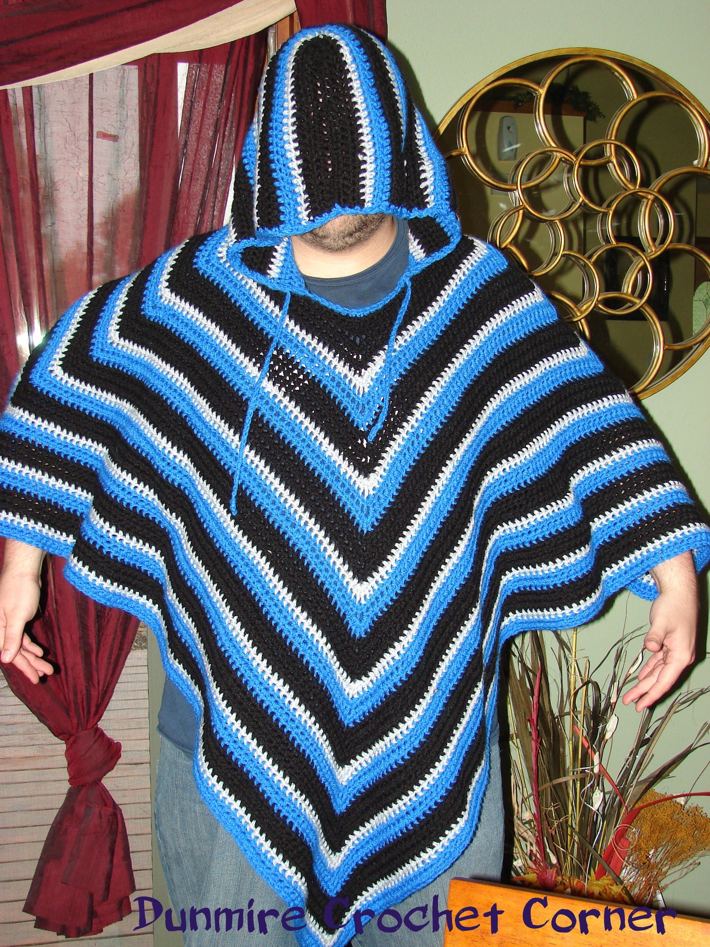 Crochet PDF Pattern For Mens or Womens Hooded Poncho One Size *Instant Download*