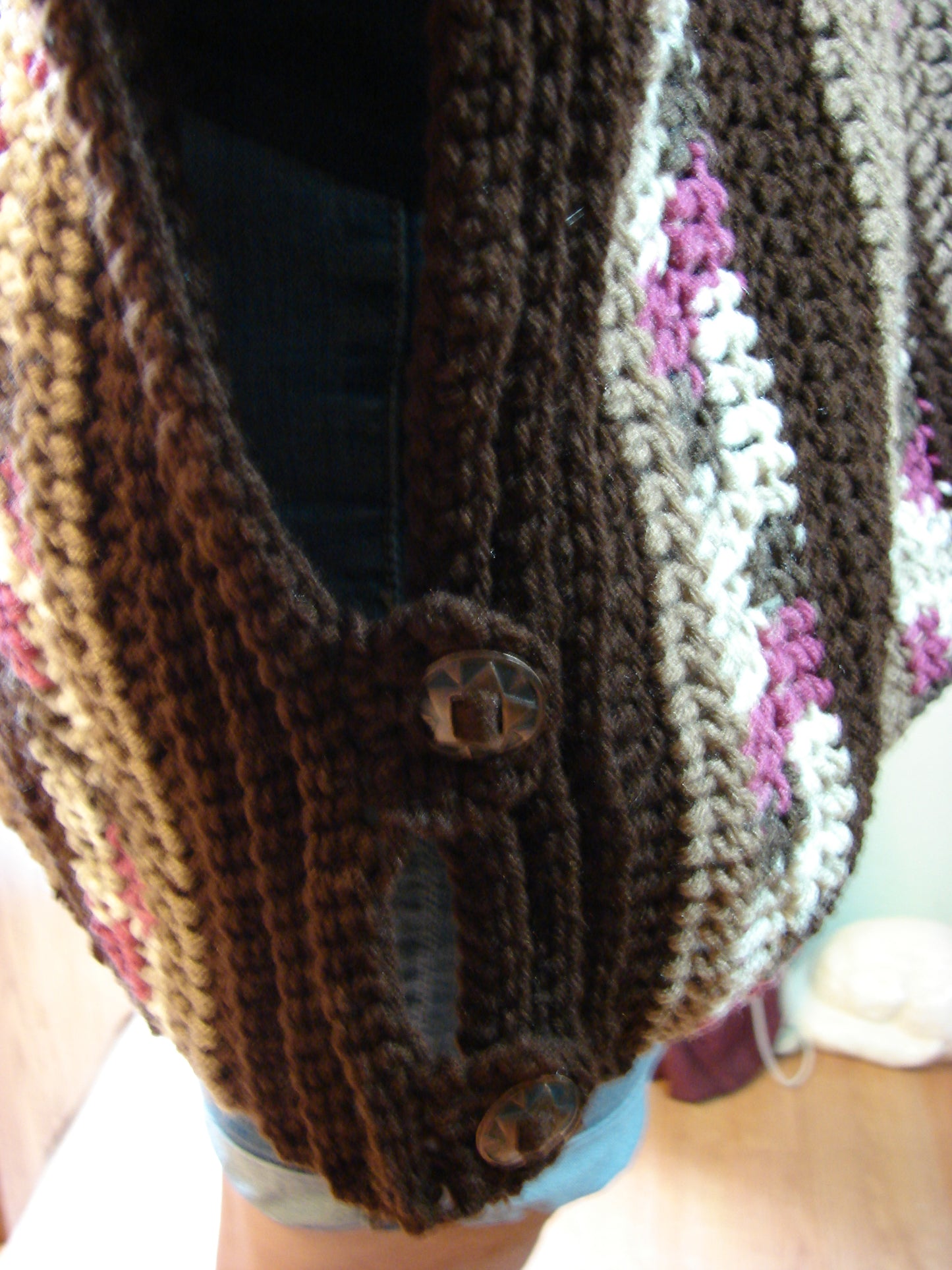 Hand Crochet Casual and Modern Hooded Adult Unisex Poncho One Size Colors of Brown and Cherry Chip