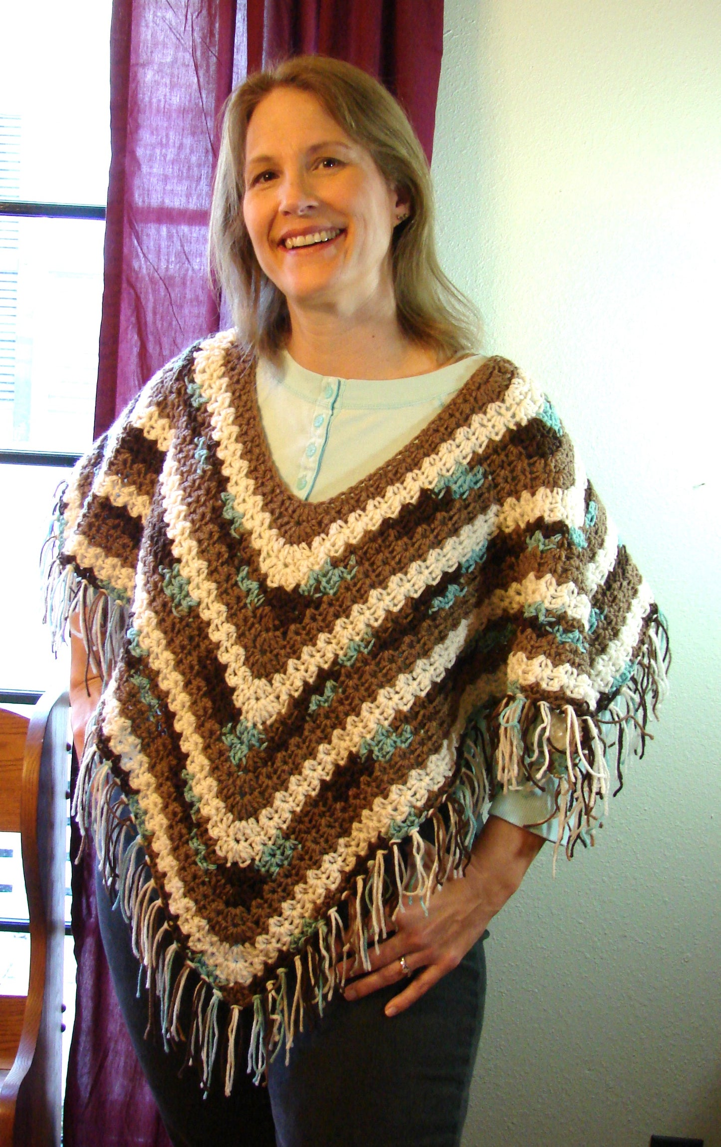 Hand Crochet Earth and Sky Women's Poncho One Size