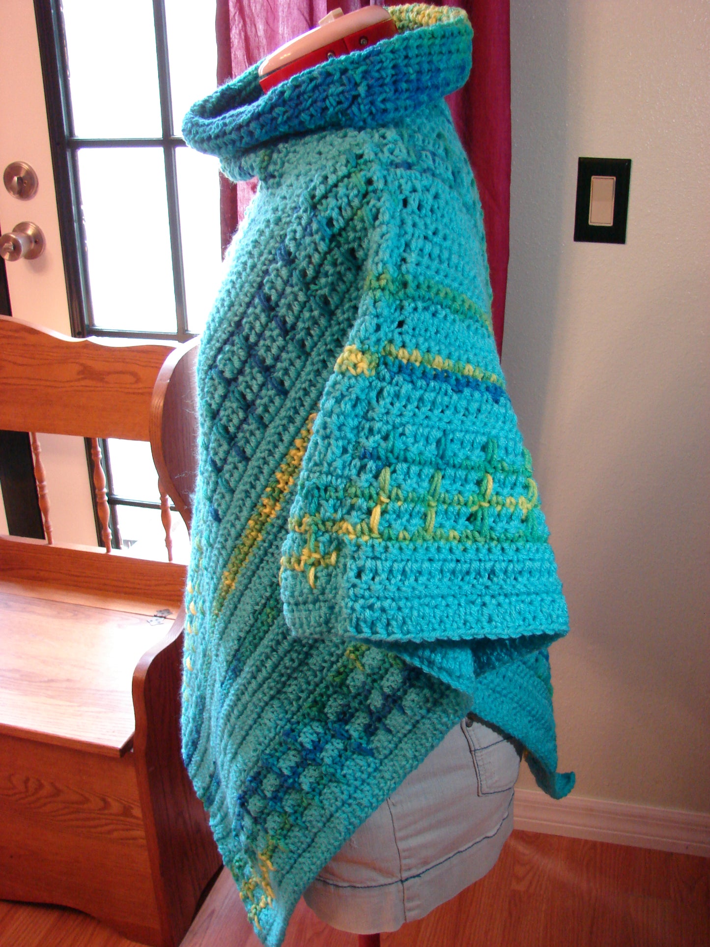 Hand Crochet Women's Sea Breeze Poncho One Size