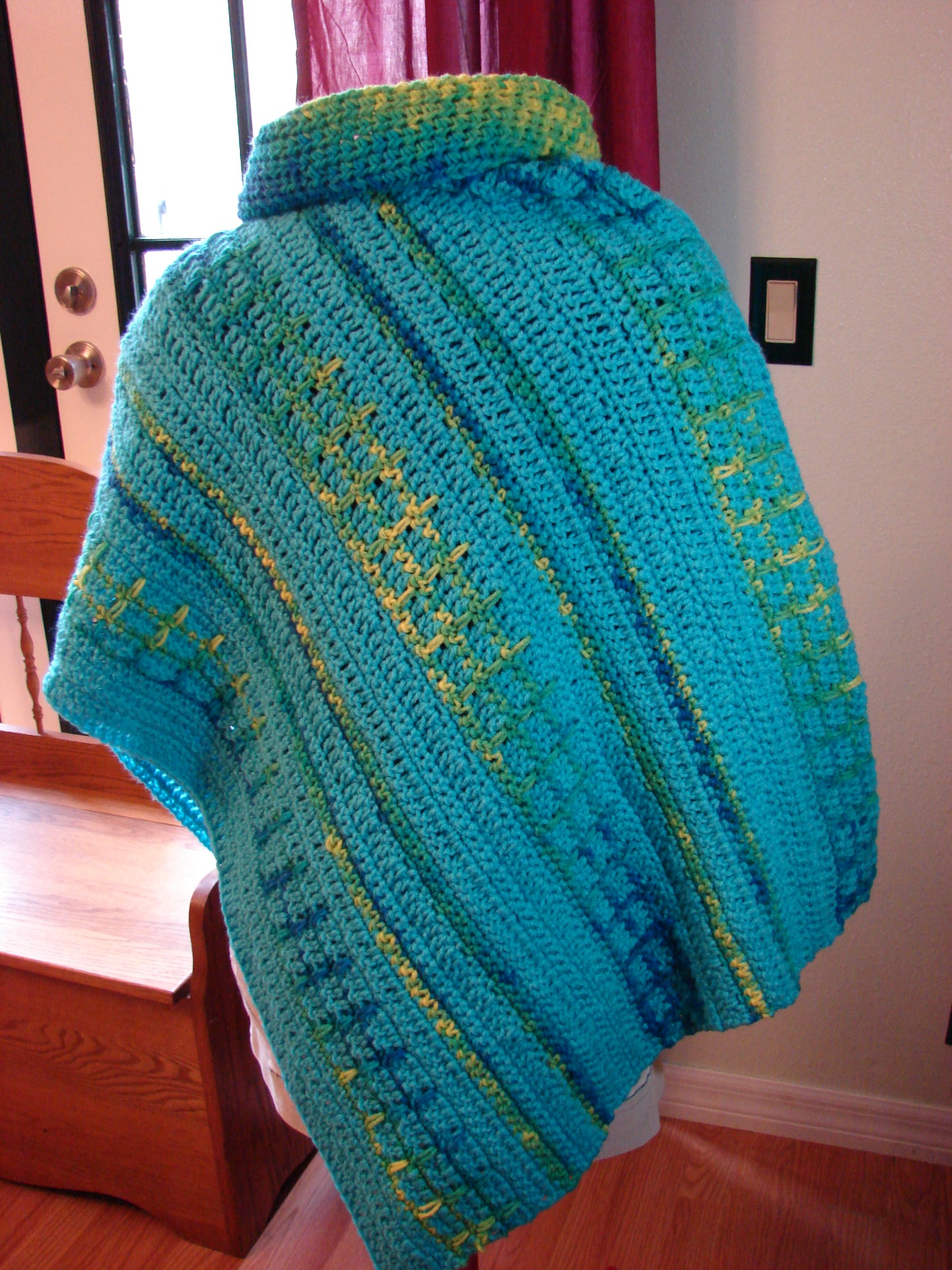 Hand Crochet Women's Sea Breeze Poncho One Size