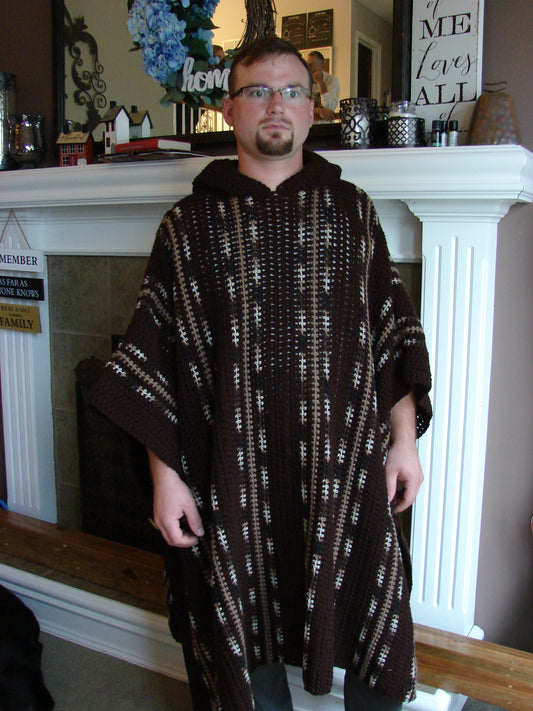 Crochet PDF Pattern For Mens or Womens Long Hooded Poncho One Size *Instant Download*