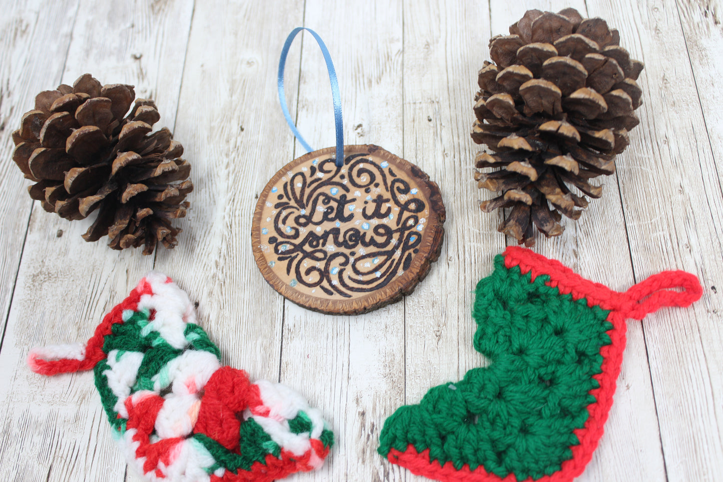 Hand Wood Burned Rustic Ornament Let it Snow
