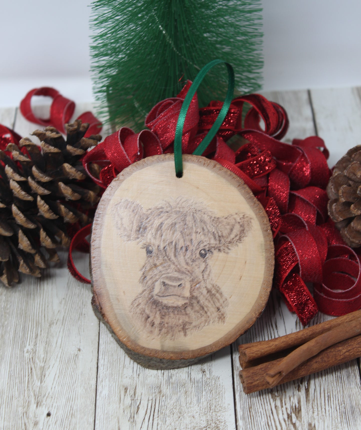 Custom Made to Order Hand Wood Burned Rustic Ornament Calf