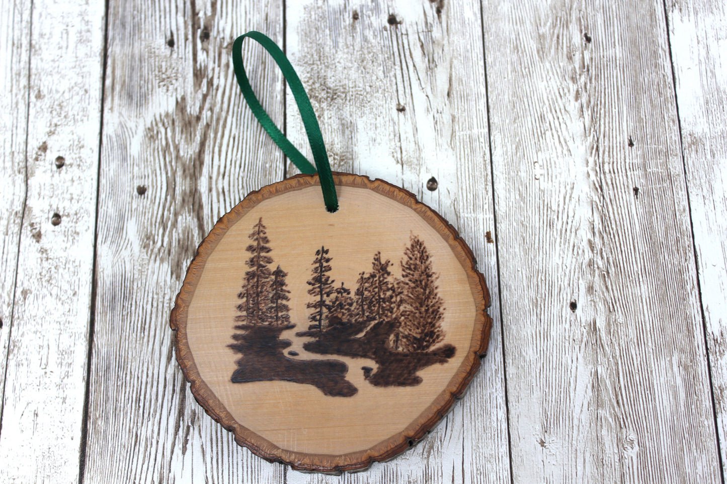Hand Wood Burned Rustic Ornament Trees