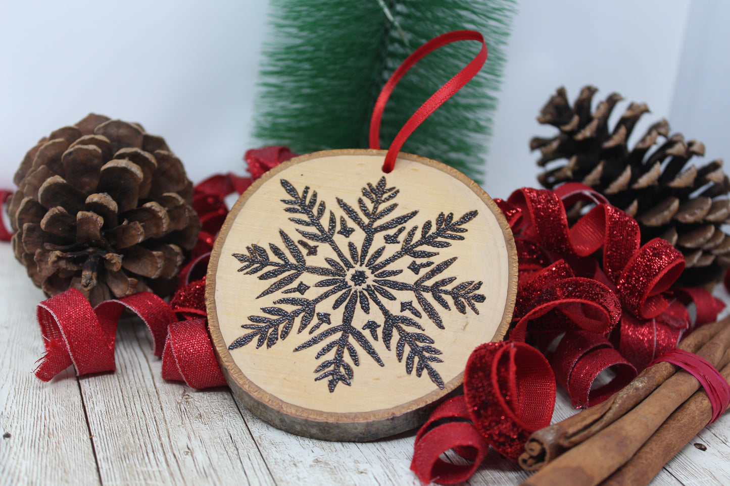 Hand Wood Burned Rustic Ornament Snowflake