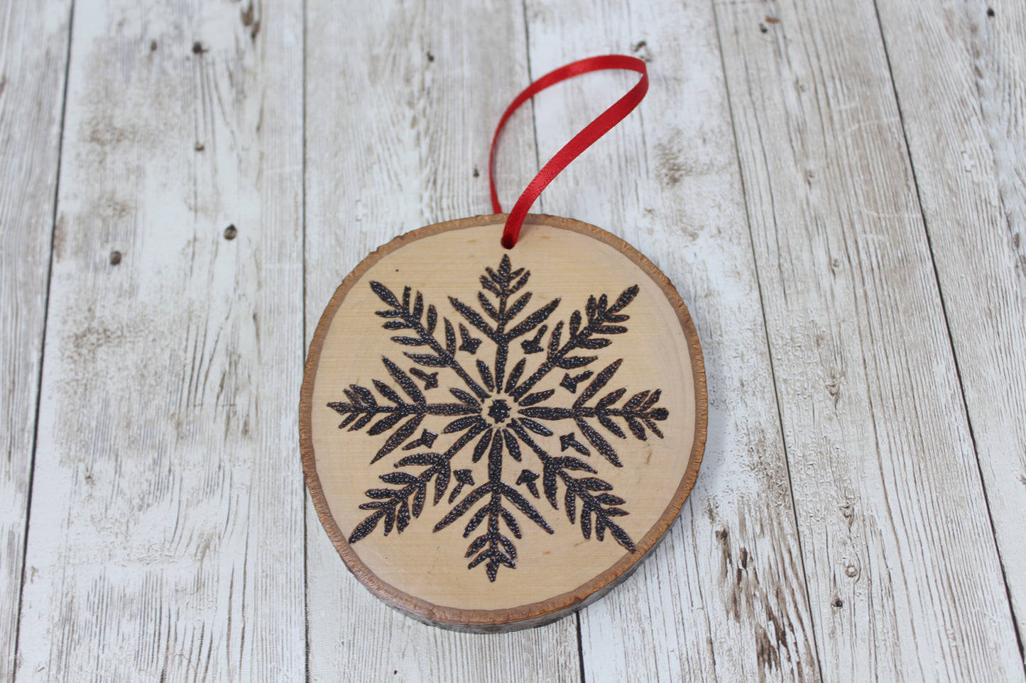 Hand Wood Burned Rustic Ornament Snowflake