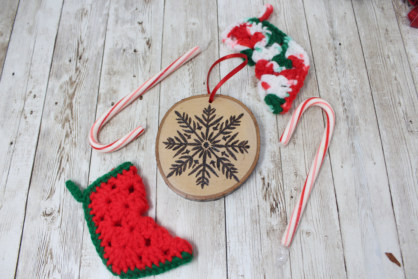 Hand Wood Burned Rustic Ornament Snowflake