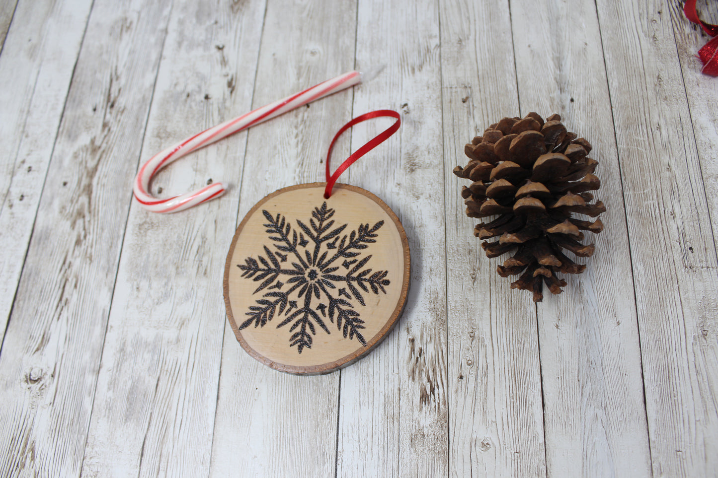 Hand Wood Burned Rustic Ornament Snowflake