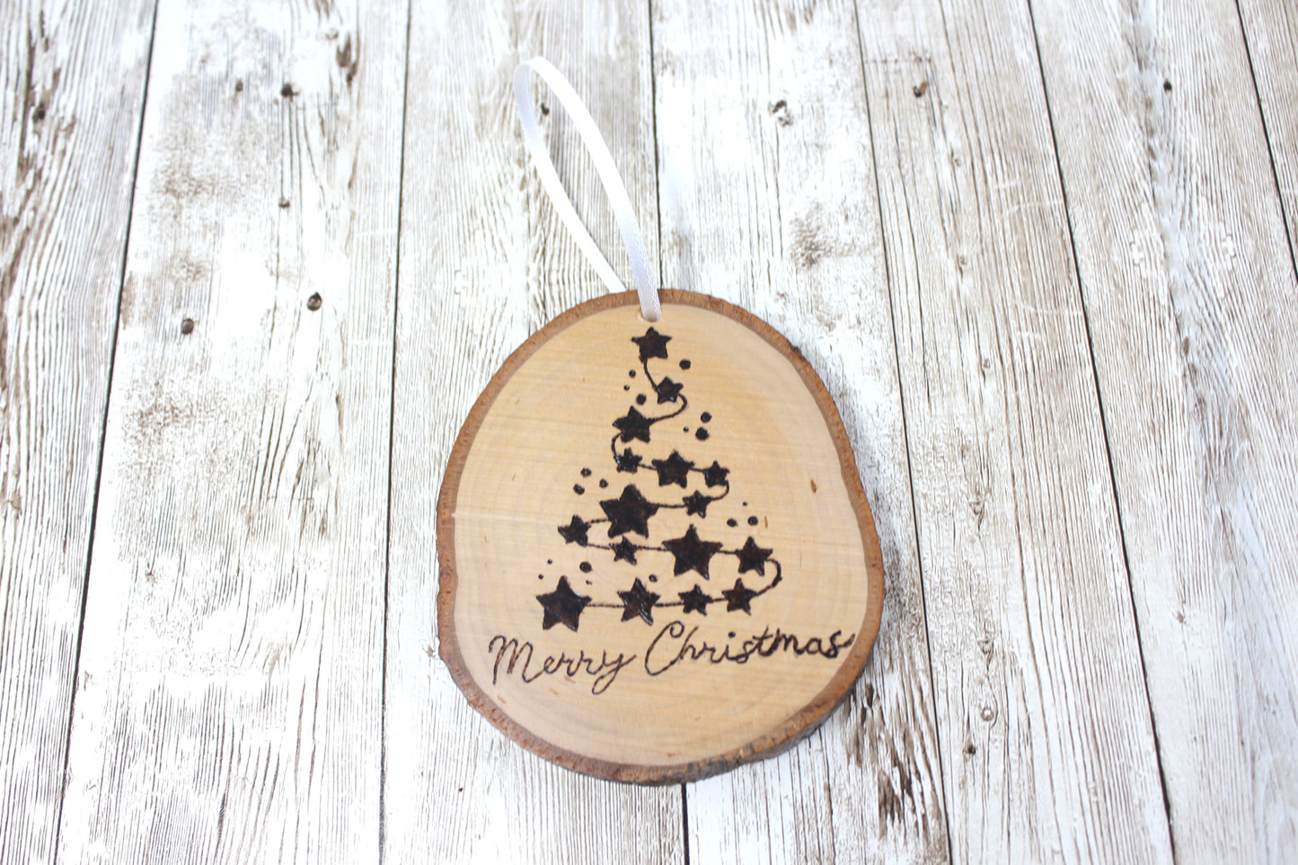 Hand Wood Burned Rustic Ornament Merry Christmas