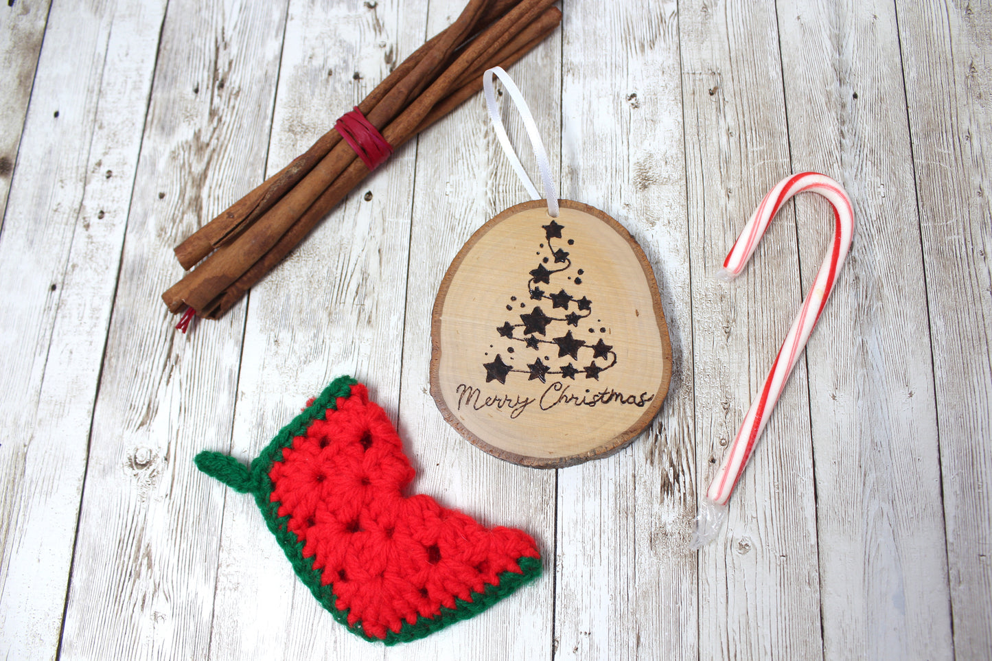 Hand Wood Burned Rustic Ornament Merry Christmas