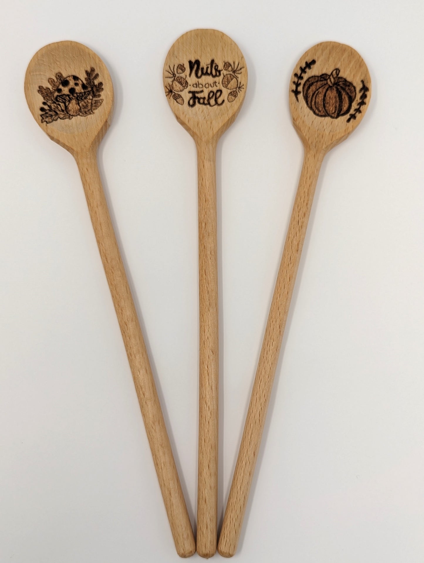 Woodburned Wooden Spoons Fall Designs Set of 3, Food safe wooden spoons for cooking, handmade gifts, housewarming or decor
