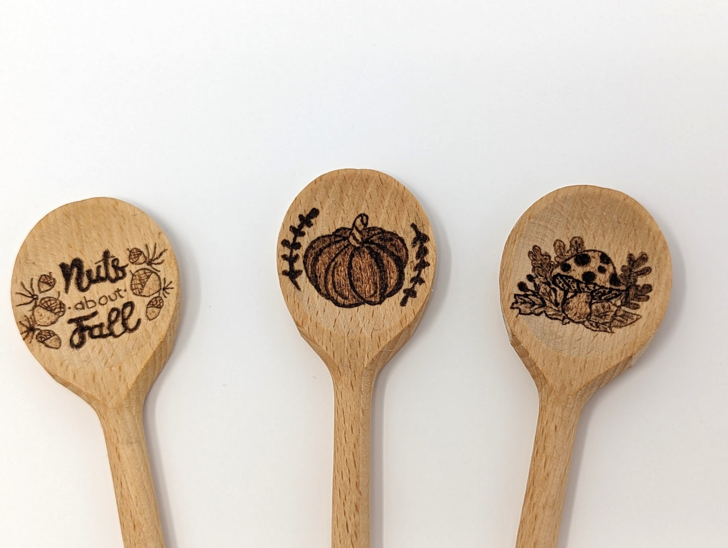 Woodburned Wooden Spoons Fall Designs Set of 3, Food safe wooden spoons for cooking, handmade gifts, housewarming or decor