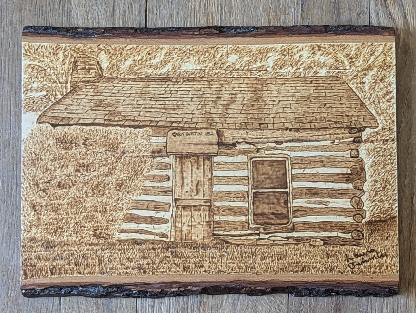 Hand Burned Pyrography Cabin Art