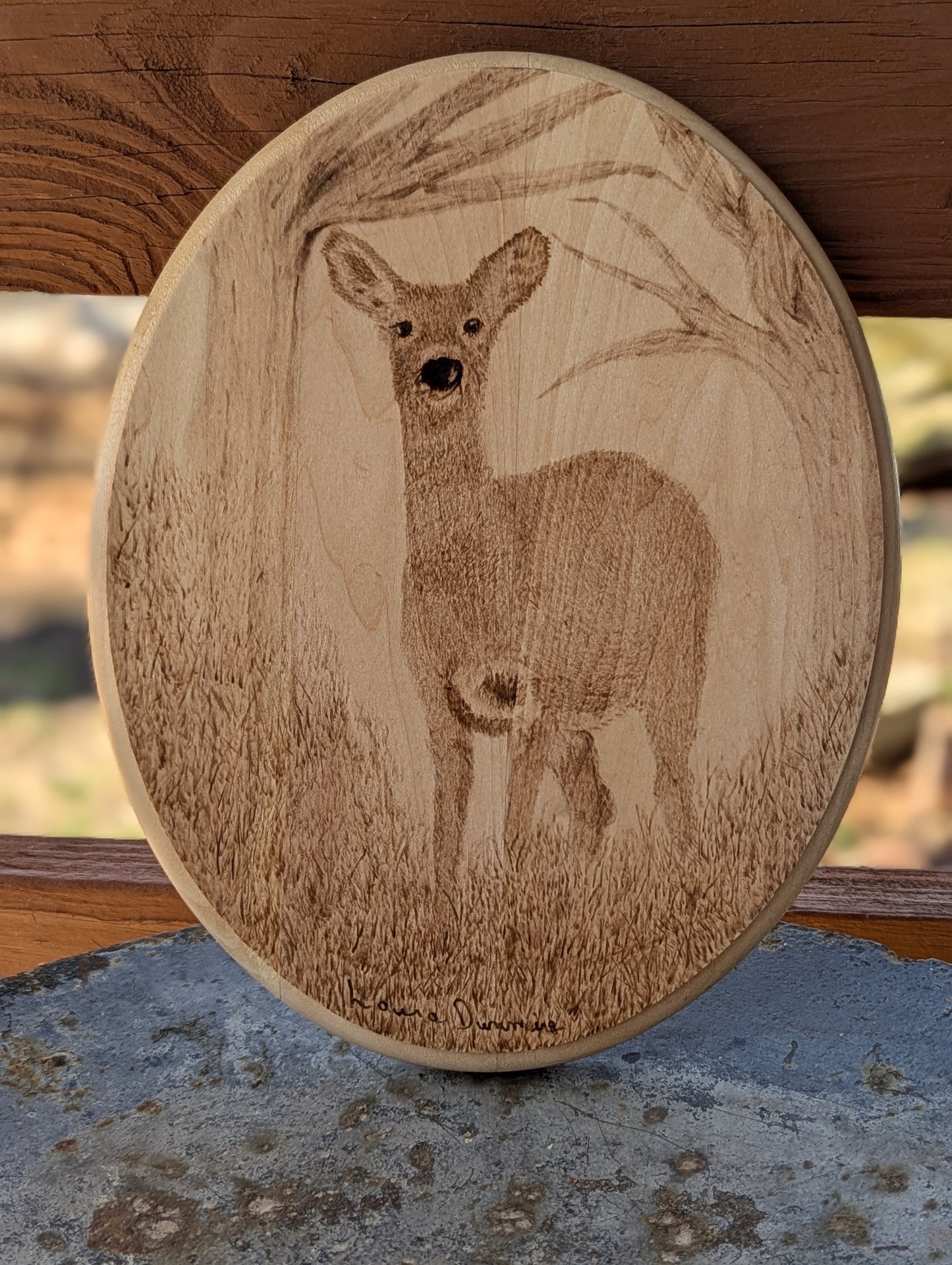 Hand Wood-burned Deer Plaque