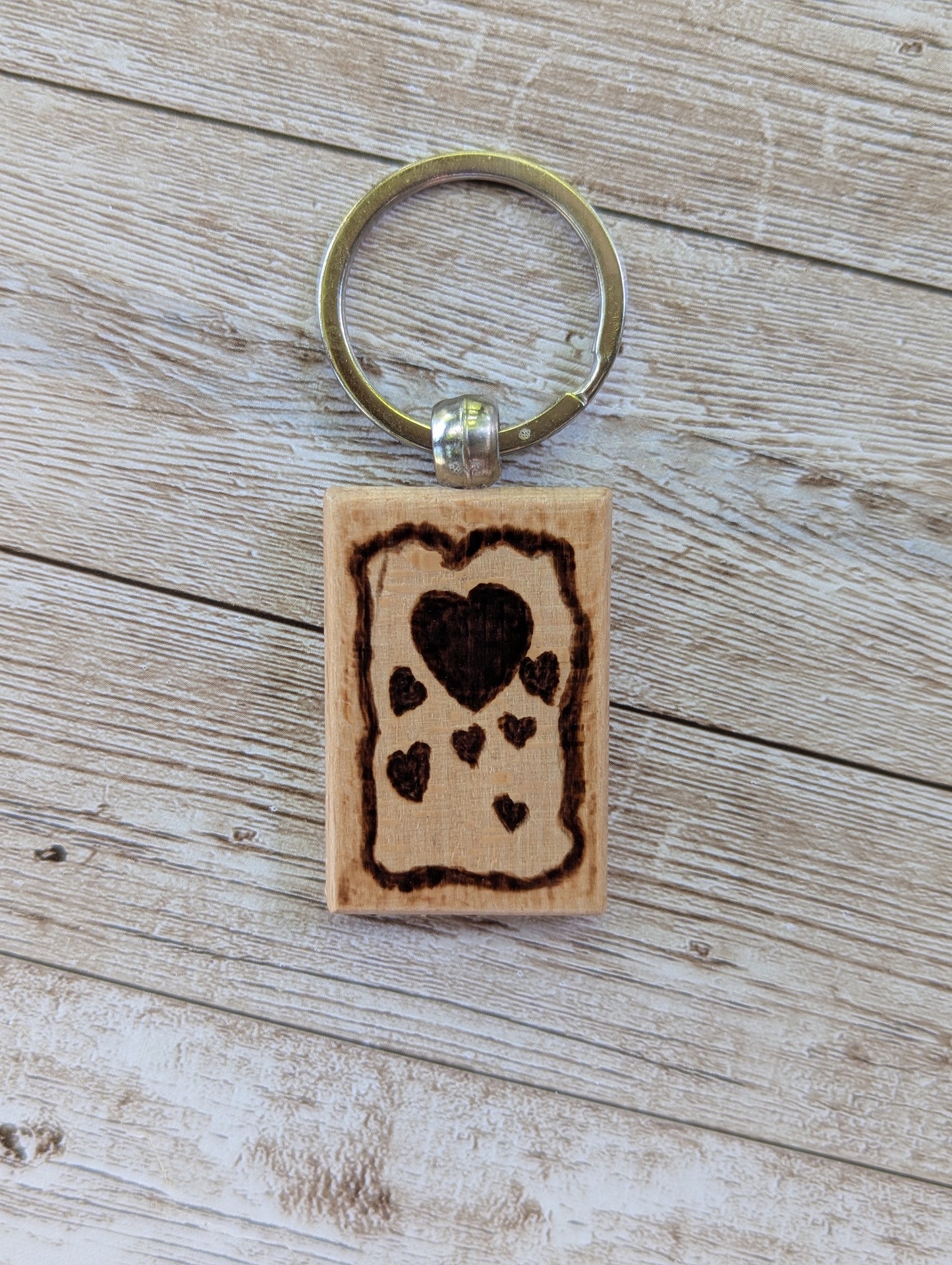 Handmade Pyrography Heart Keychain – Rustic Charm with a Loving Touch