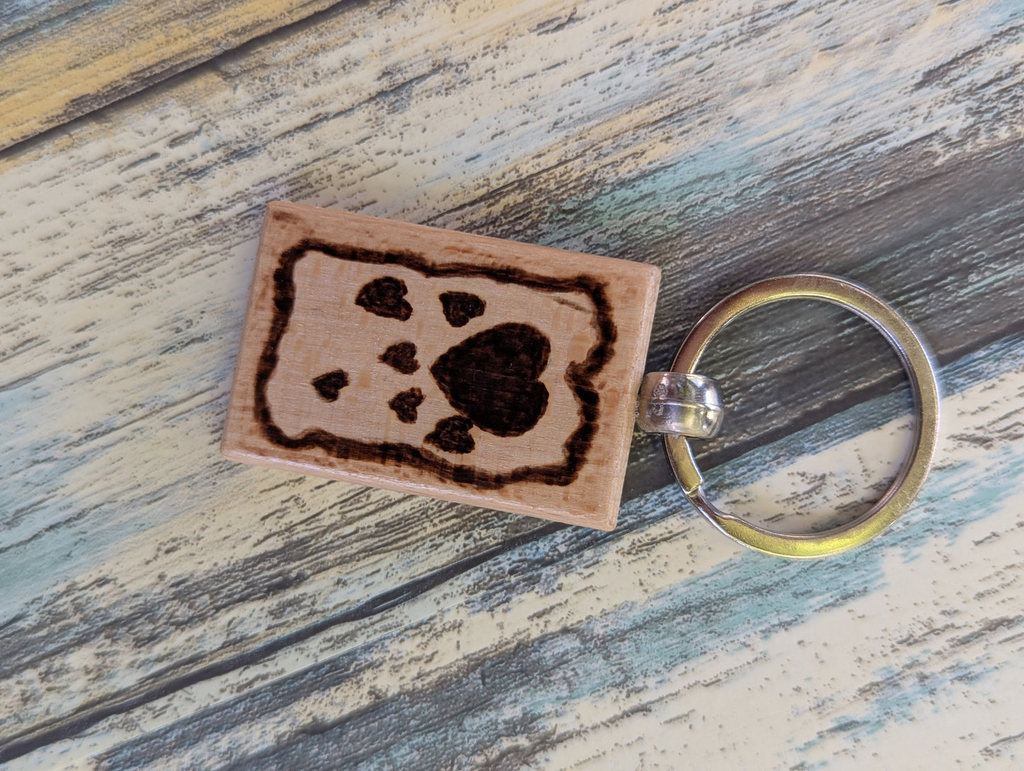 Handmade Pyrography Heart Keychain – Rustic Charm with a Loving Touch