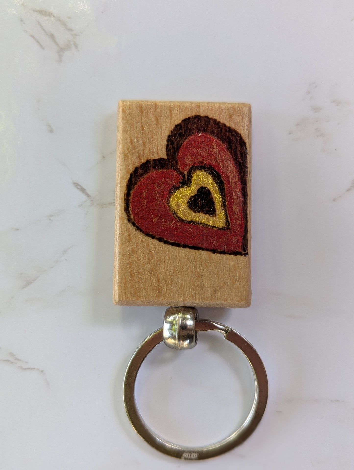 Handcrafted Pyrography Heart Keychain – With a Touch of Color