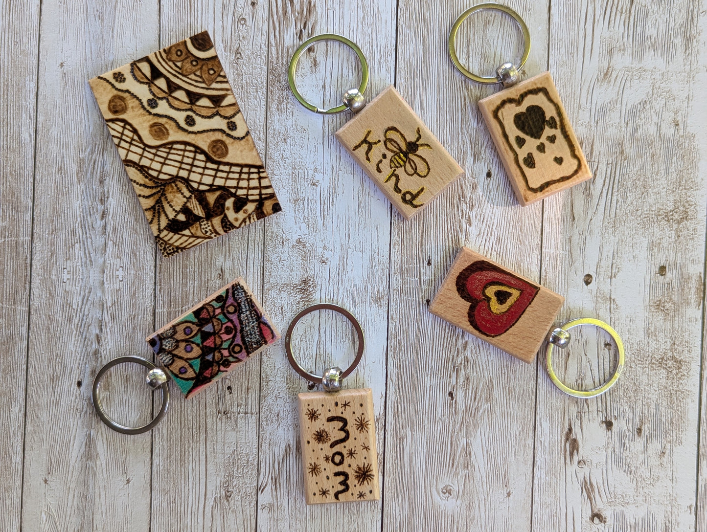 Handmade Pyrography Heart Keychain – Rustic Charm with a Loving Touch