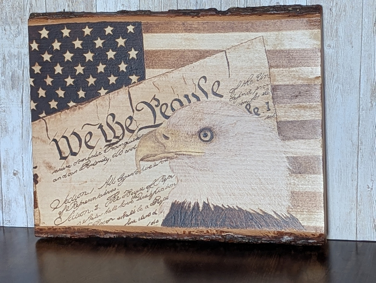 Hand-Burned Bald Eagle & American Flag Pyrography