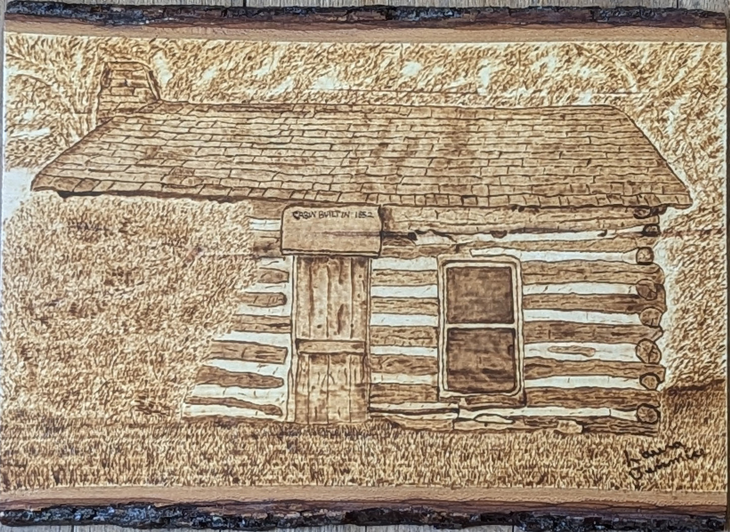 Hand Burned Pyrography Cabin Art