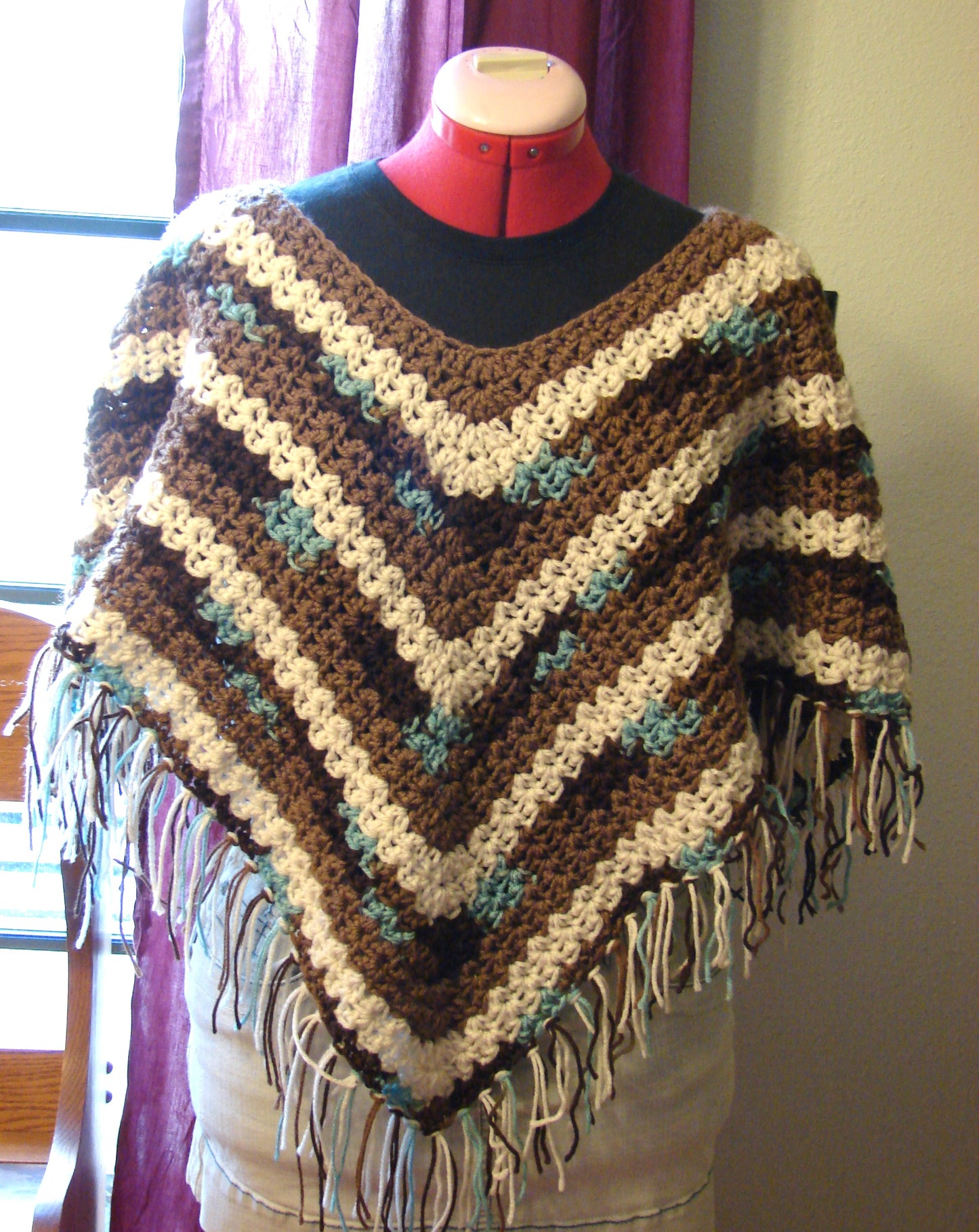 Hand Crochet Earth and Sky Women's Poncho One Size