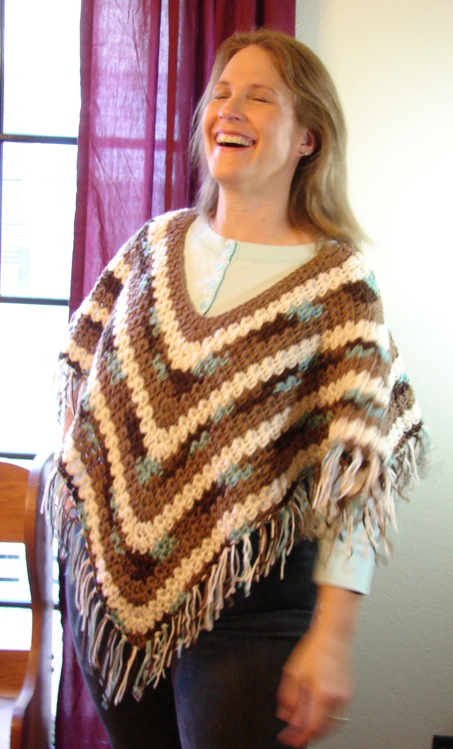 Hand Crochet Earth and Sky Women's Poncho One Size