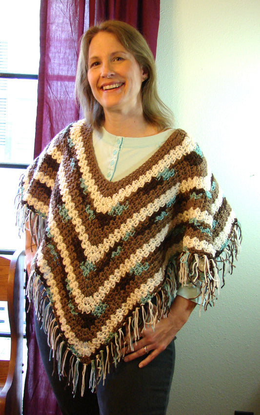 Hand Crochet Earth and Sky Women's Poncho One Size
