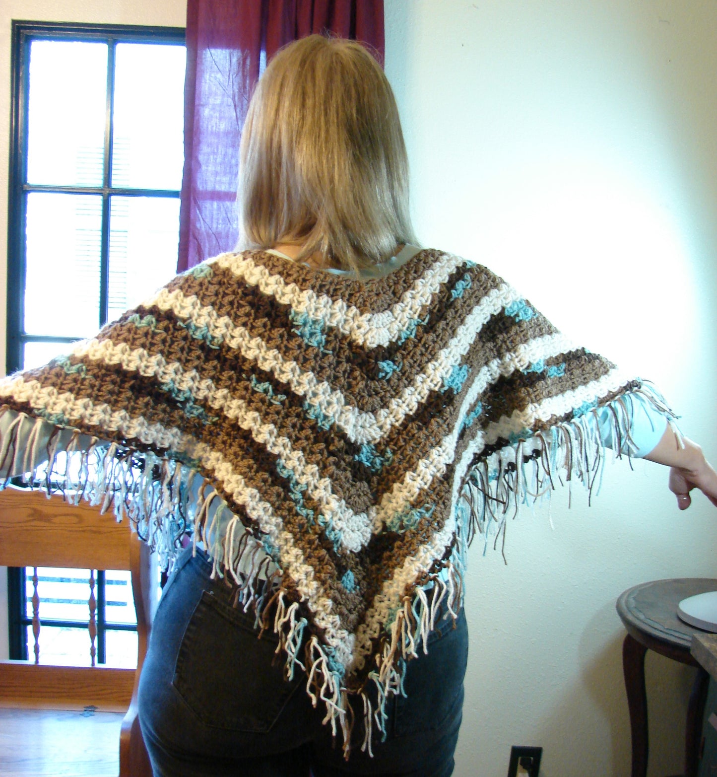 Hand Crochet Earth and Sky Women's Poncho One Size