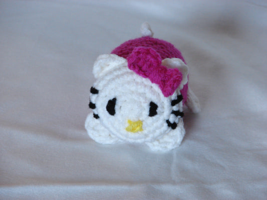 Crochet PDF Pattern For Small Amigurumi Kitty Toy with a bow  *Instant Download* White and Dark Pink