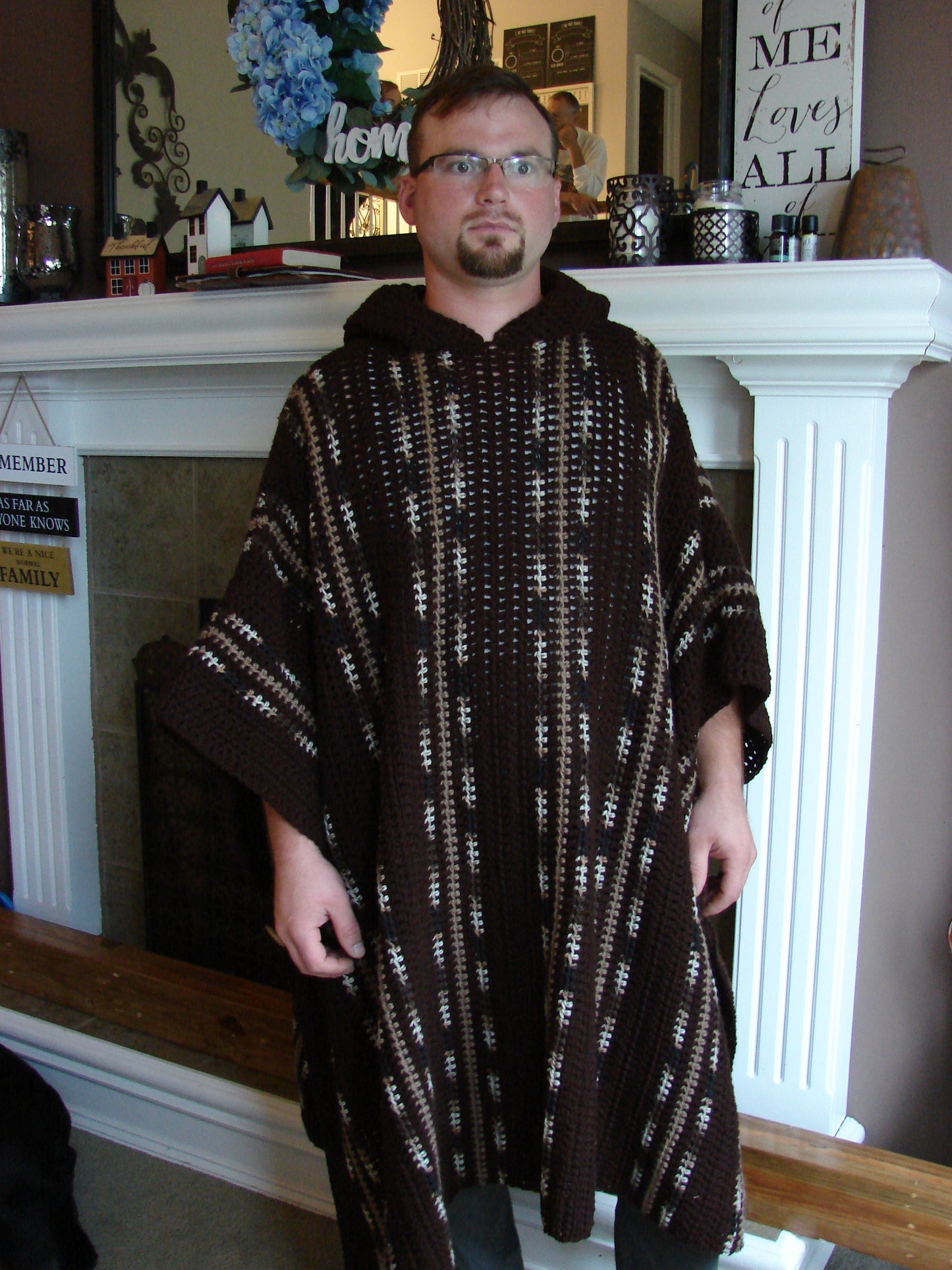 Crochet PDF Pattern For Mens or Womens Long Hooded Poncho One Size  *Instant Download*