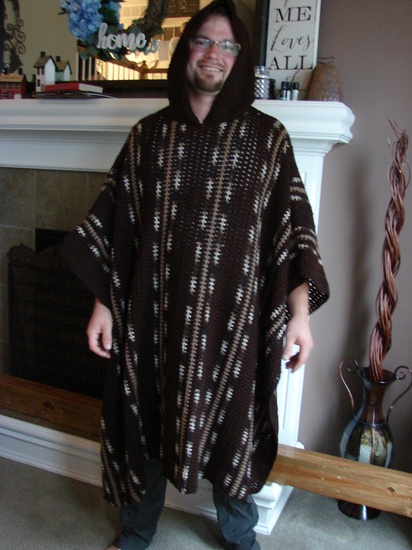 Crochet PDF Pattern For Mens or Womens Long Hooded Poncho One Size  *Instant Download*