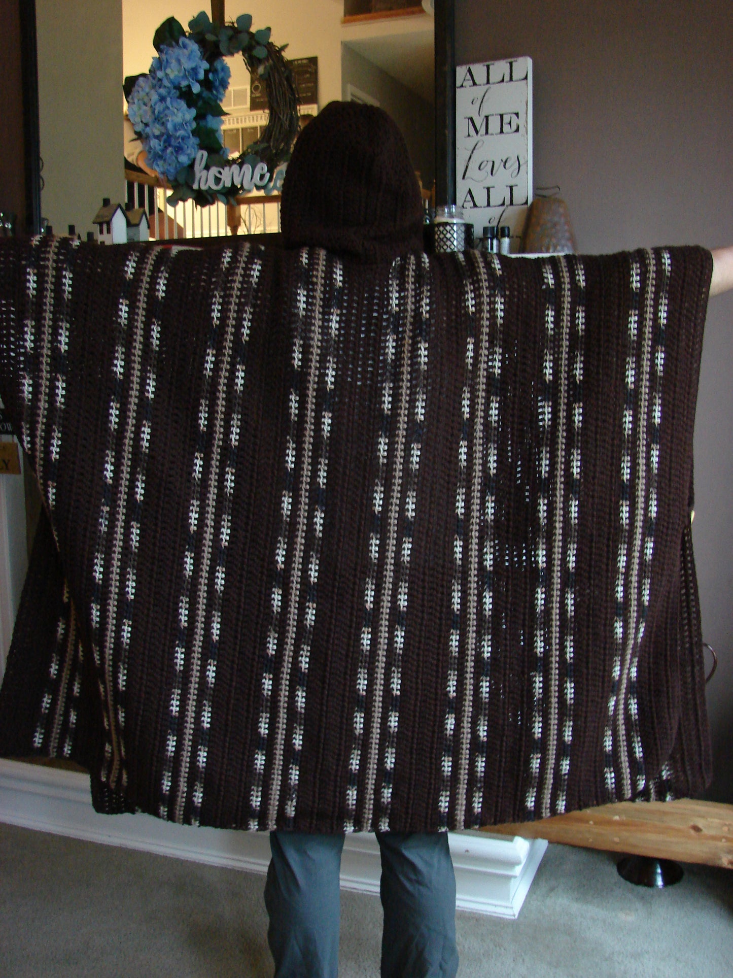 Crochet PDF Pattern For Mens or Womens Long Hooded Poncho One Size  *Instant Download*