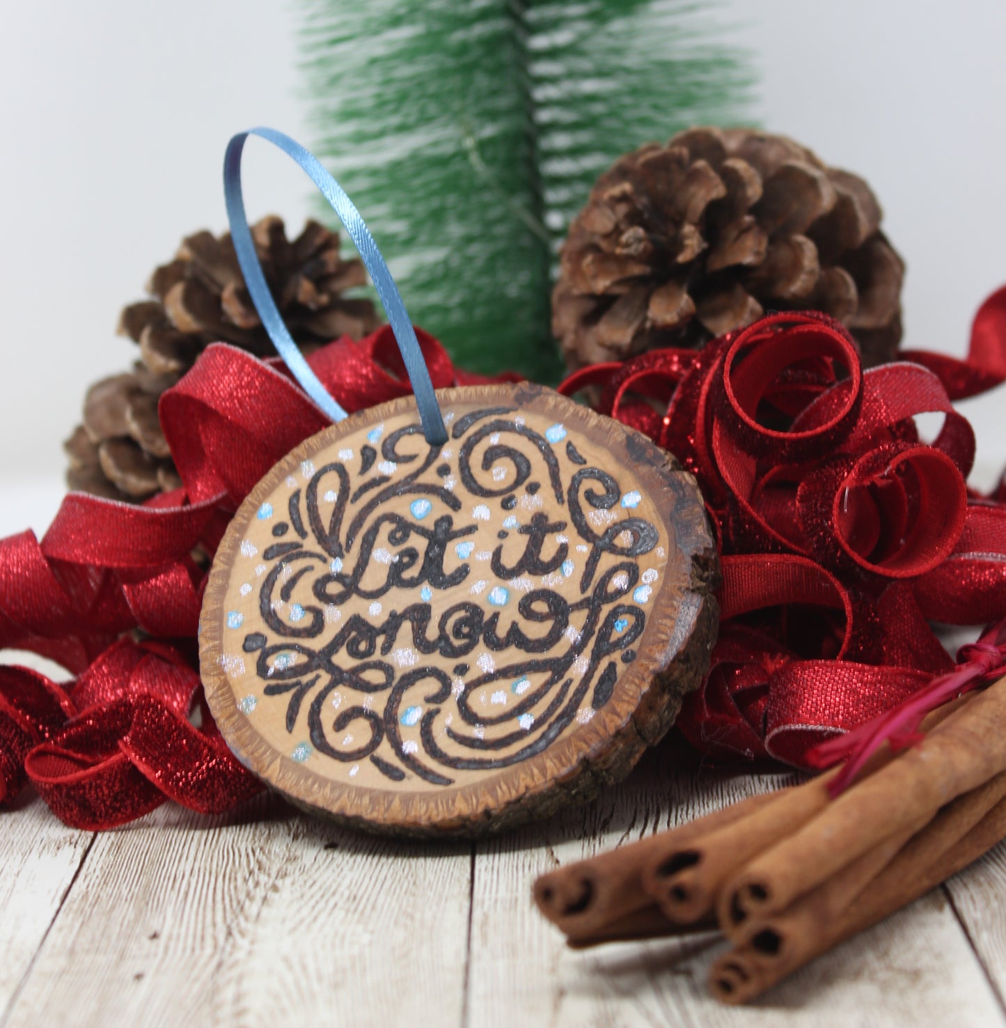 Hand Wood Burned Rustic Ornament Let it Snow