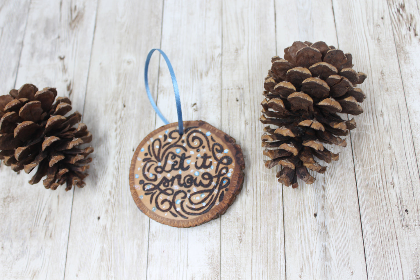 Hand Wood Burned Rustic Ornament Let it Snow