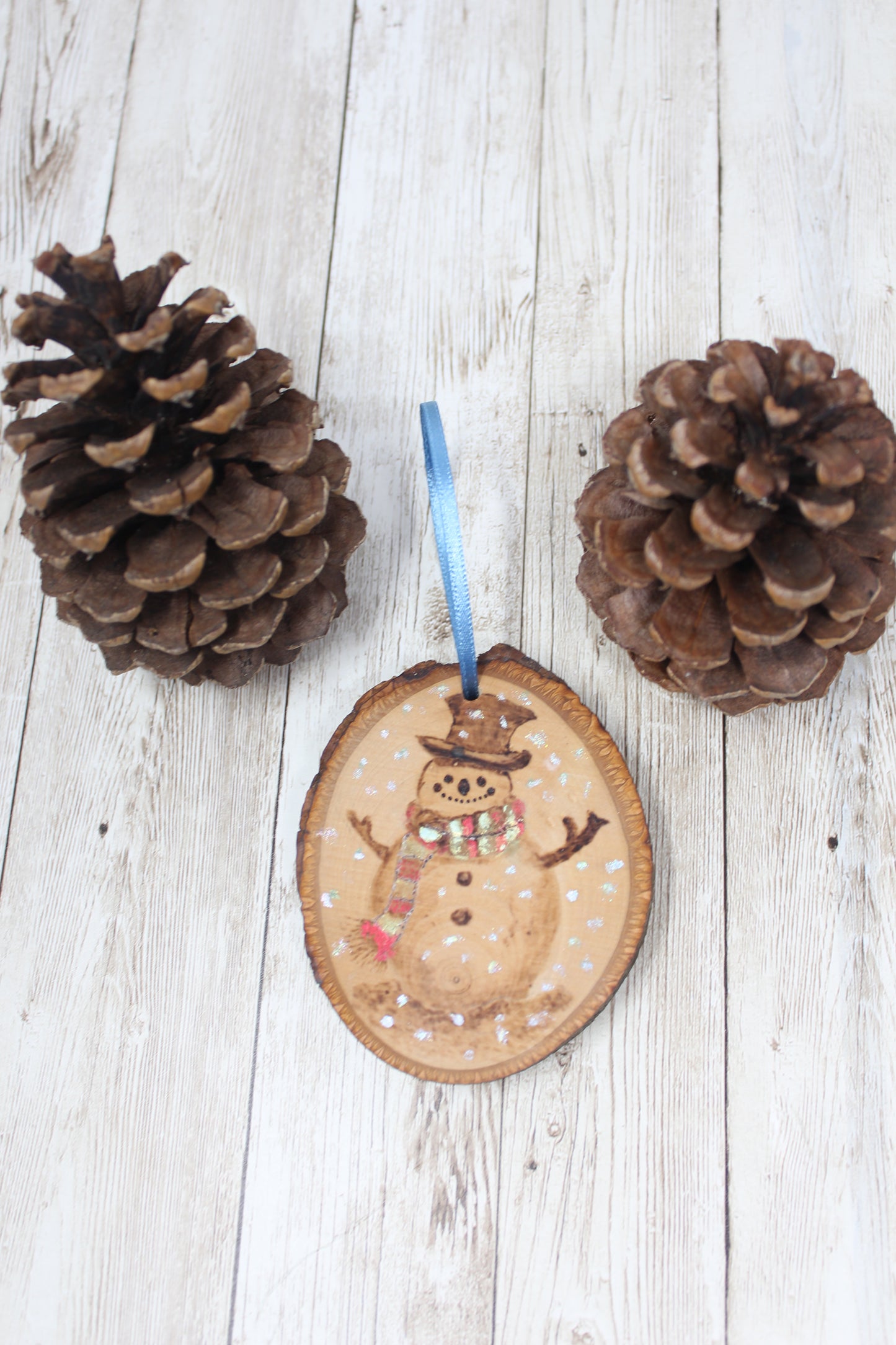 Hand Wood Burned Rustic Ornament Snowman