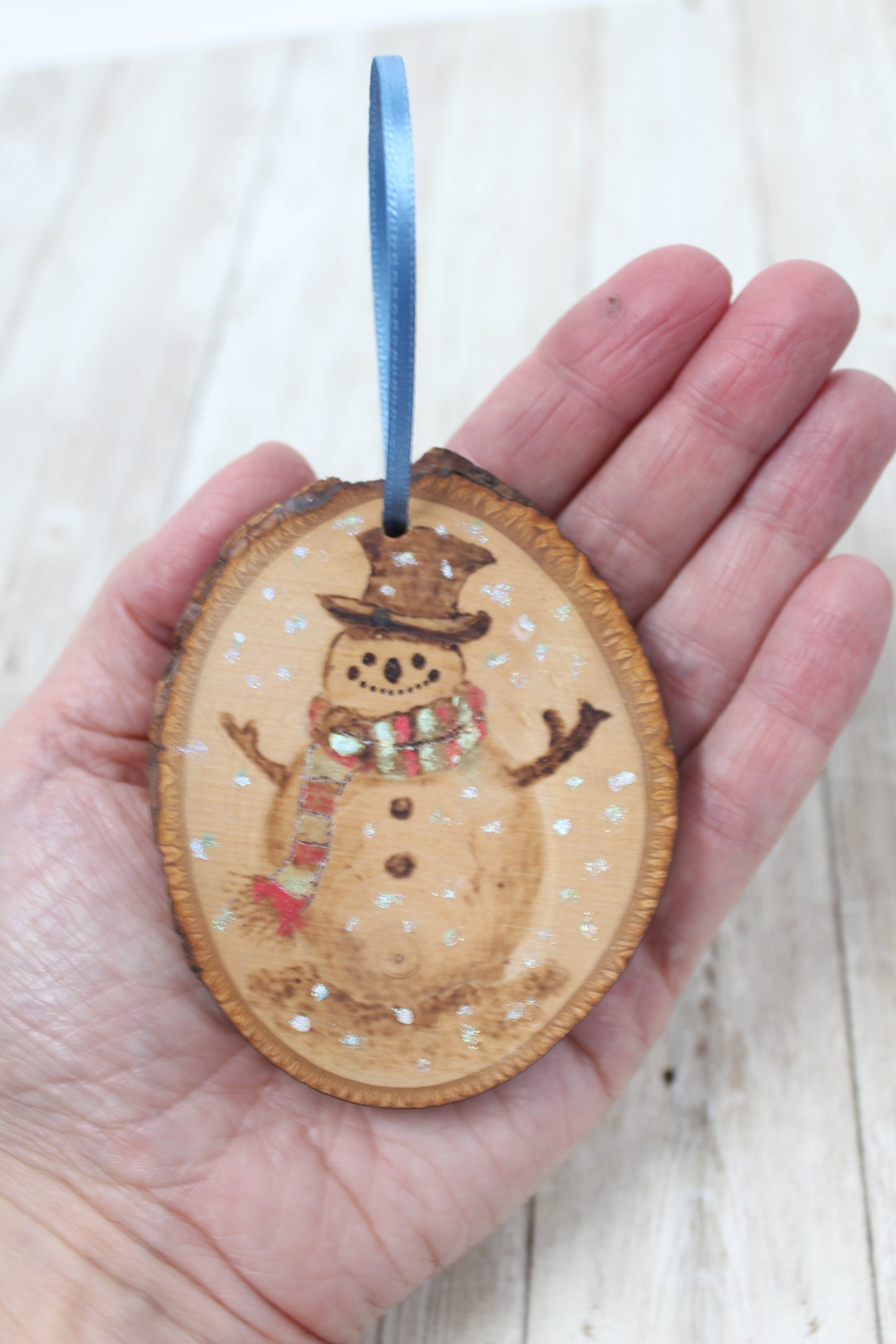 Hand Wood Burned Rustic Ornament Snowman