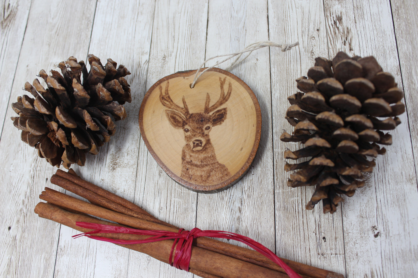 Hand Wood Burned Rustic Ornament Deer
