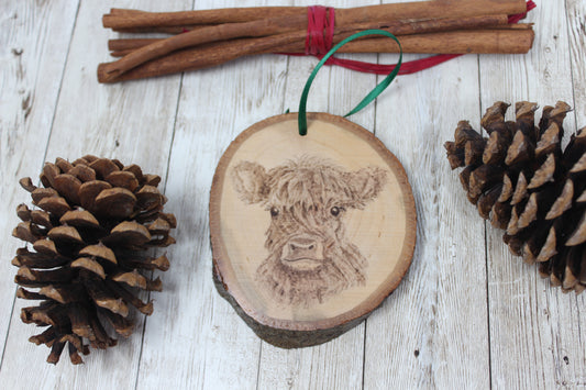 Custom Made to Order Hand Wood Burned Rustic Ornament Calf