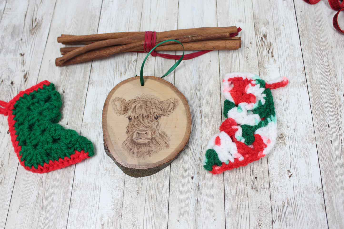 Custom Made to Order Hand Wood Burned Rustic Ornament Calf