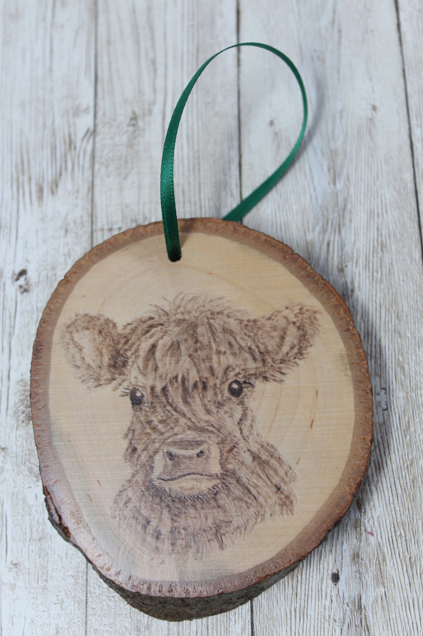 Custom Made to Order Hand Wood Burned Rustic Ornament Calf