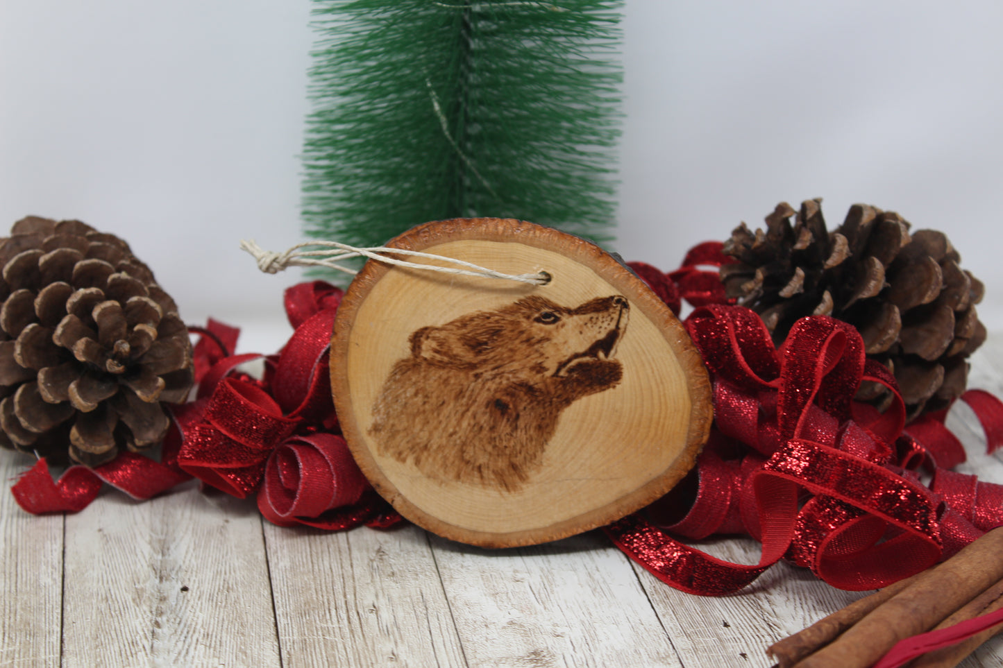 Hand Wood Burned Rustic Ornament Wolf