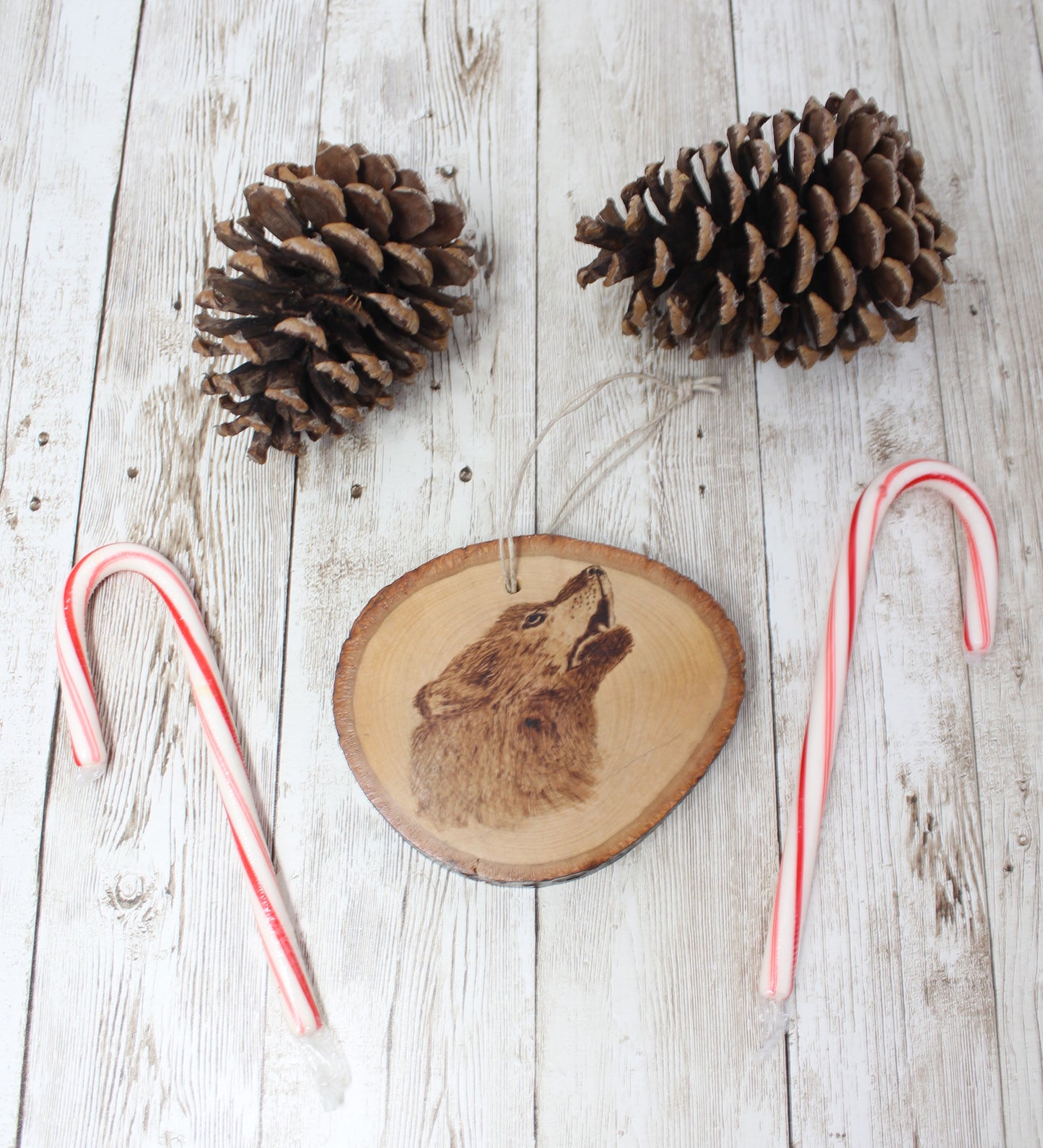Hand Wood Burned Rustic Ornament Wolf