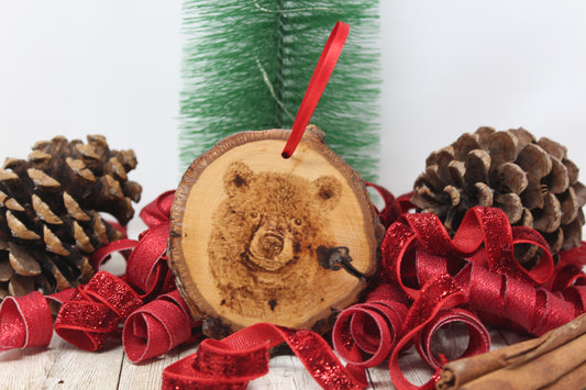 Hand Wood Burned Rustic Ornament Bear
