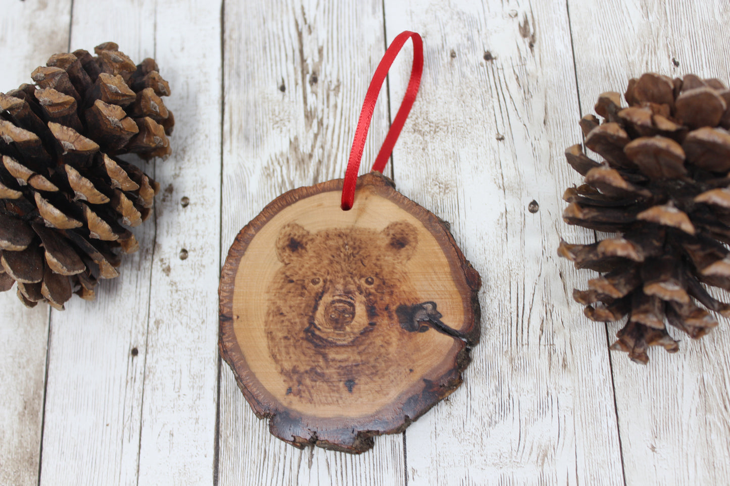 Hand Wood Burned Rustic Ornament Bear
