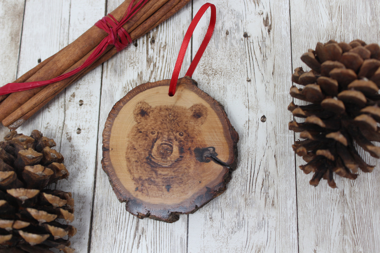 Hand Wood Burned Rustic Ornament Bear